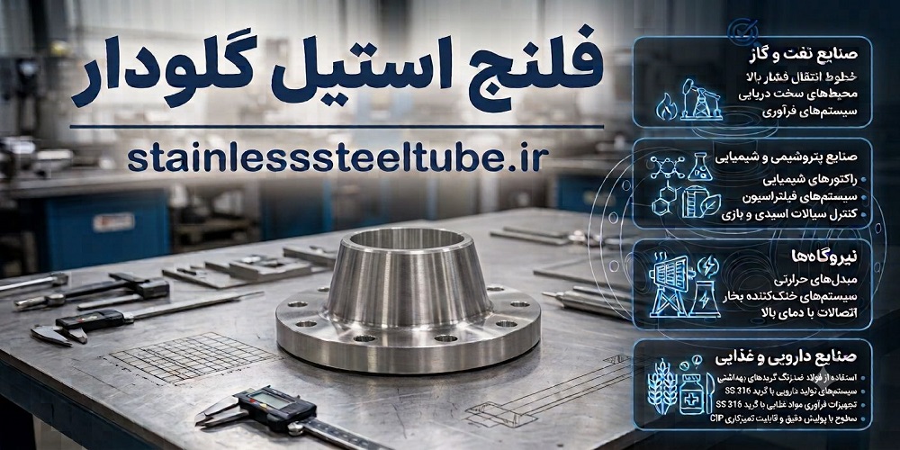 فلنج استیل گلودار 304 و 316 در سایزهای مختلف